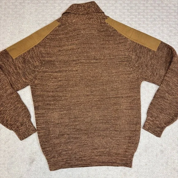 Orvis Sweater Mens Medium Brown Chunky Knit Fisherman 50% Wool Button Collar